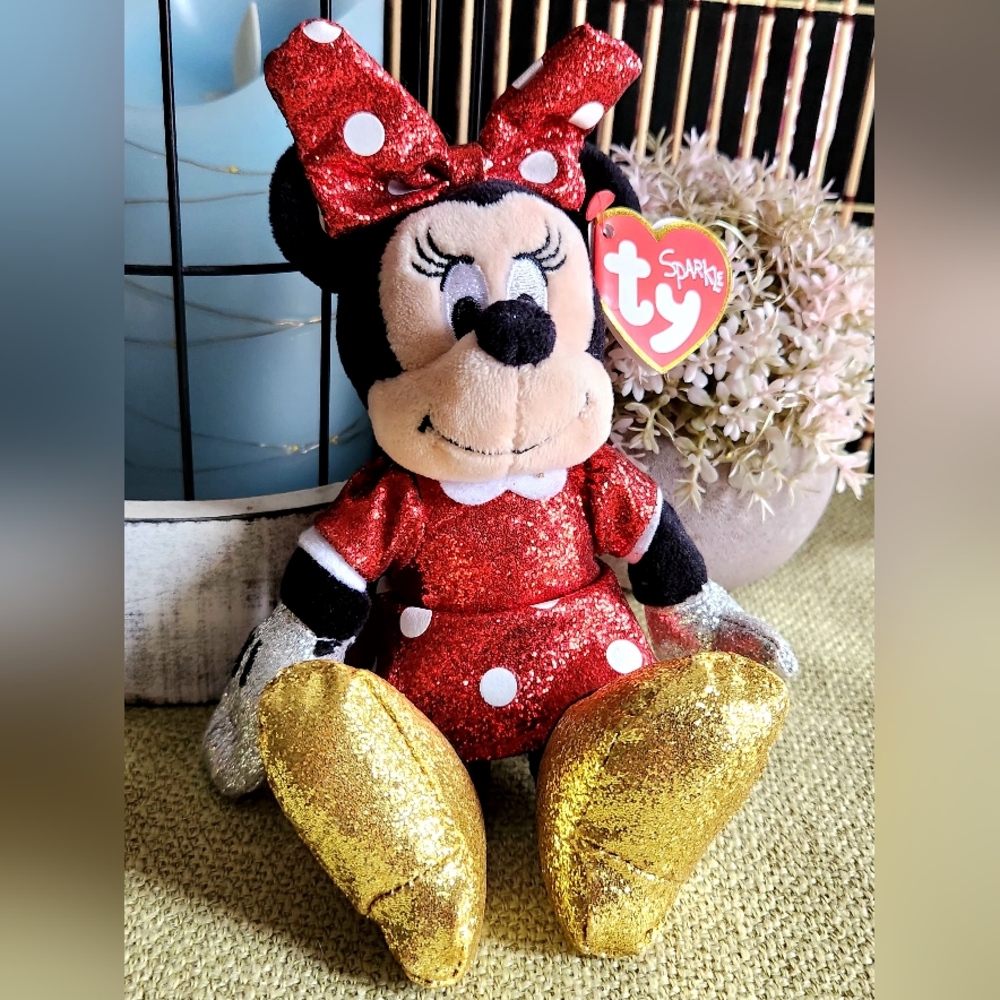Ty Sparkle Minnie Mouse Plush in Red and Gold